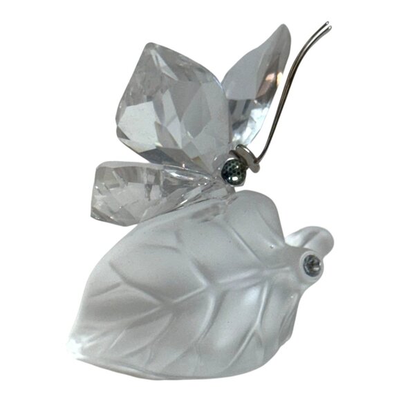Swarovski Crystal Butterfly Figurine Frosted Leaf Retired Paperweight 7615 - Picture 6 of 7